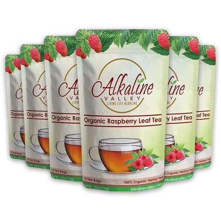 Red Raspberry Leaf Tea Organic - 15 Unbleached/Chemical-Free Tea Bags - Pack of 6 - Caffeine-Free, No GMO