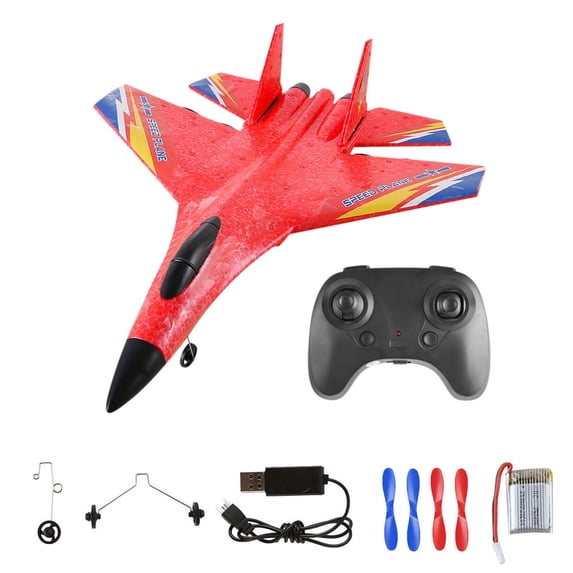 Red Rc Foam Glider Airplane With Led Lights 2.4Ghz Remote Control Aircraft For Beginners Easy Flying Toy Drone
