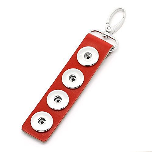 Red Real Leather Copper Key Chain w/ Lobster Clasp Fit Snaps Chunk Button