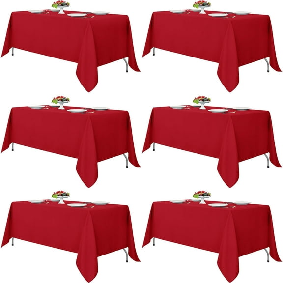 Red Rectangle Tablecloths for 6 Foot Tables, 6 Pack - 70 x 108 Inches - Stain Resistant and Washable Table Clothes, Polyester Fabric Table Covers for Wedding, Party, Banquet, Buffect