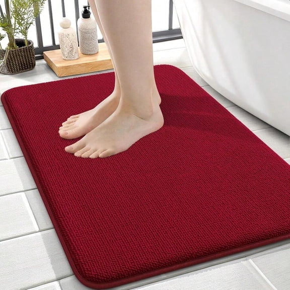 Red + Rectangular + 24 X 16 Thick Foam Bath Rug, Ultra Soft Absorbent