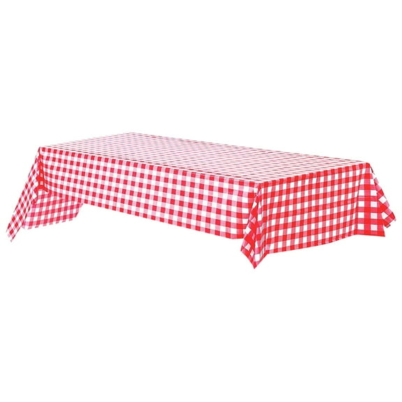 Red Rectangular Spill Proof Tablecloths Disposable Checkered Plastic Vinyl for Indoor Outdoor Dining Parties Weddings