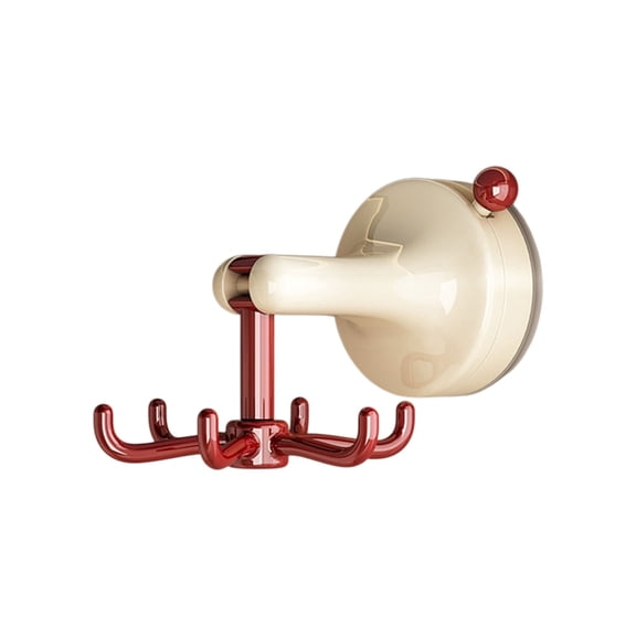 Red Kitchen Suction Cup Rotating Hook 6 Claw Wall Mounted No Drill Utensil Hanger For Spoons Spatulas Storage Plastic Material