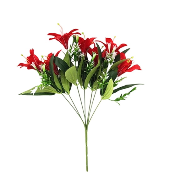 Red Red Artificial Lilium Flowers Bouquet With Green Leaves For Home Decor Table Centerpiece
