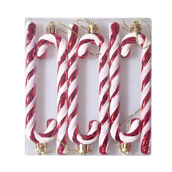 Red Red Christmas Candy Cane Ornaments Set Of 6 Hanging Tree Decor Shatterproof Plastic 6Inch