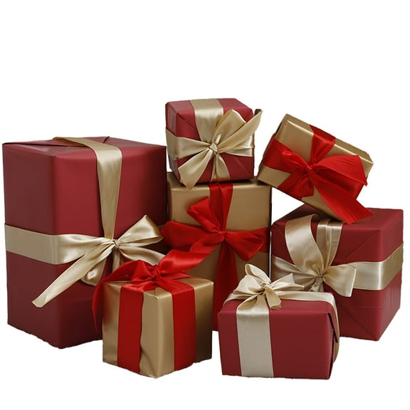 Red Red Christmas Gift Box Decoration Set Of Seven For Under Tree And Window Displays Made From Paper With A Matte Texture And Various Sizes For Dynamic Arrangements
