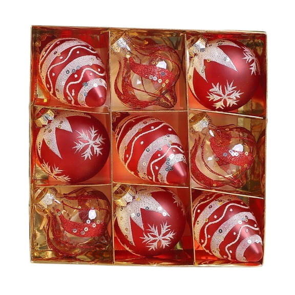Red Red Christmas Tree Ball Ornaments 9 Pieces 8Cm With Hanging Loop For Festive Decor