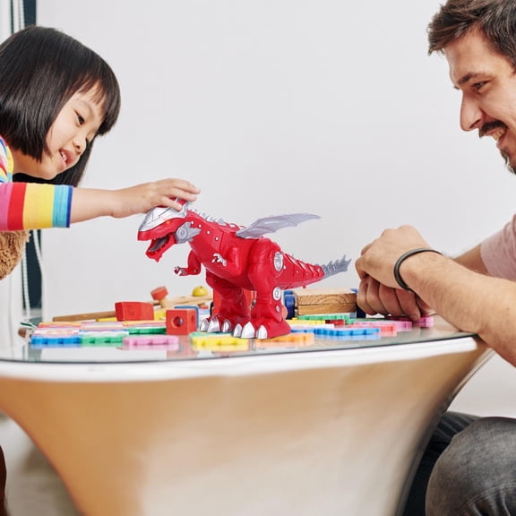 Red Red Electric Dinosaur Toy With Lights Roaring Sound Walking Simulation Rex For Children