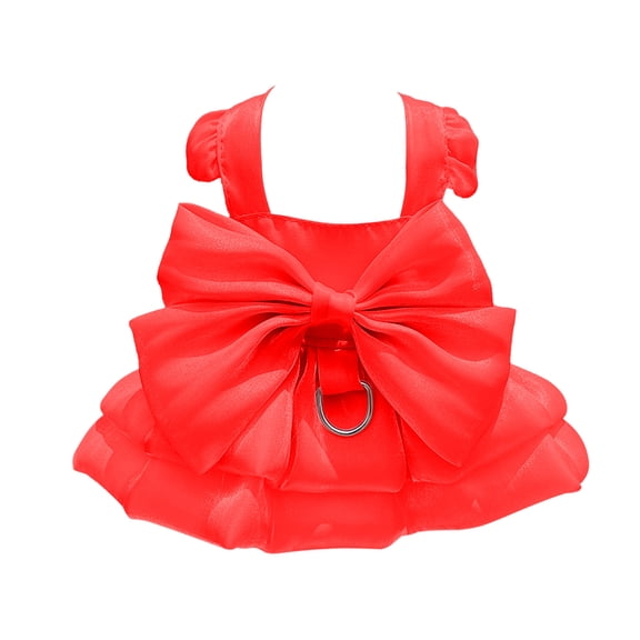 Red Red Elegant Pet Wedding Dress For Dogs With Leash Hook Large Bow Detail For Celebrations