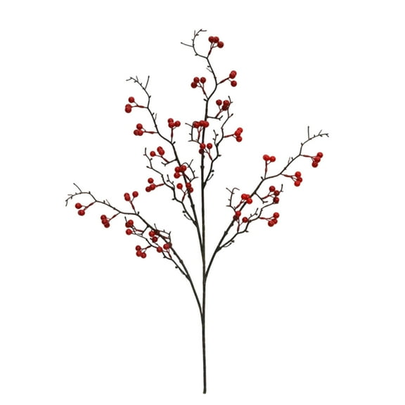 Red Red Fruit Simulation Holly Berry Fake Fruit Home Decoration Ornament New Year Eve Flower Artificial Red Berries Stems Red Color