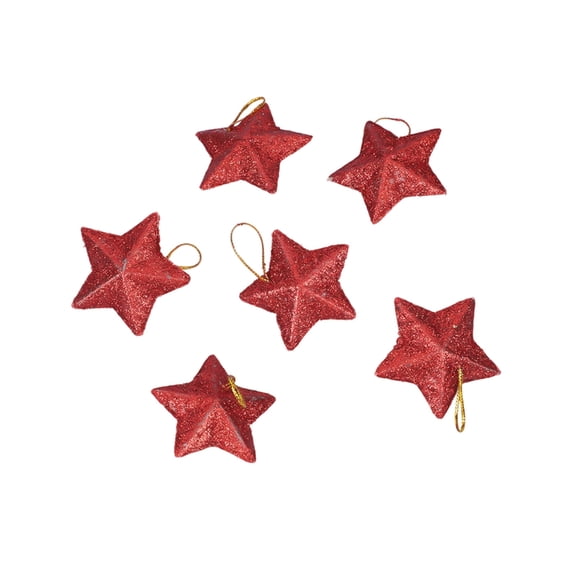Red Red Plastic Glitter 3D Star Christmas Ornament Set Of 6