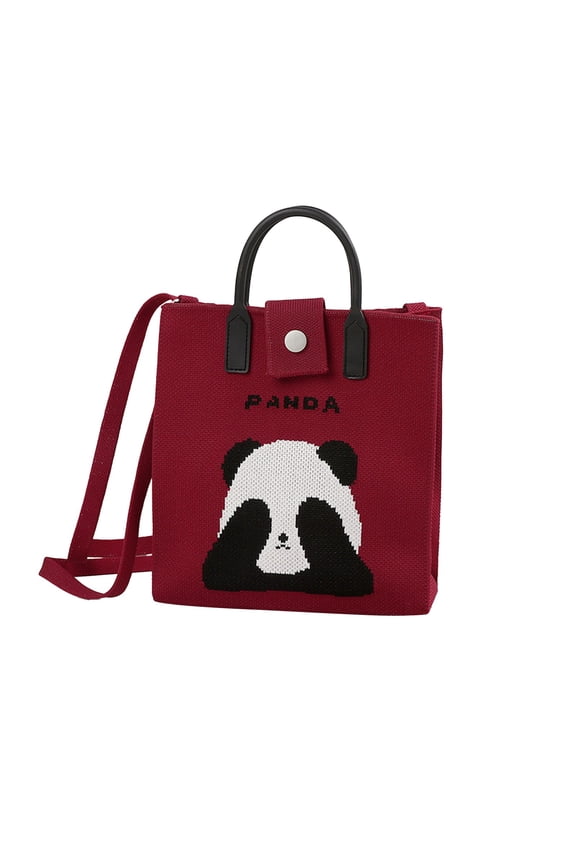 Red Red Pu Cute Panda Tote Bag For Women Casual Daily Shoulder Bag Soft Rubber Handles