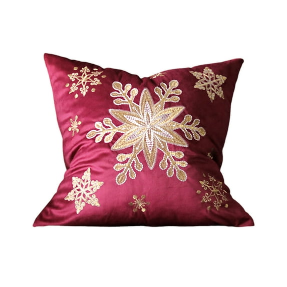 Red Red Snowflake Embroidered Christmas Pillow Cover Plush Decorative Cushion Cover For Living Room Bed