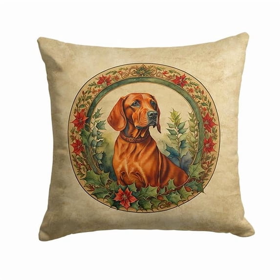 Red Redbone Coonhound Christmas Flowers Throw Pillow 18 in x 18 in