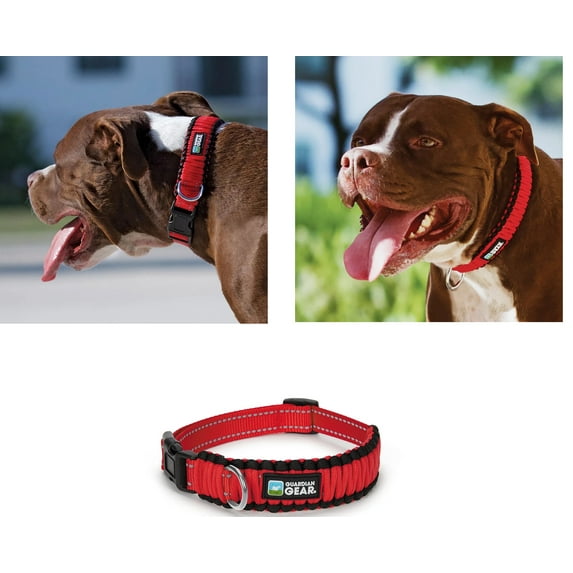 Red Reflective Paracord Rope Weave Fashionable Durable Secure Buckle Dog Collar (19 To 26 Inches)
