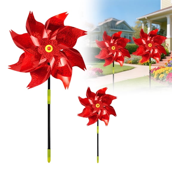 Red Reflective Pinwheels for Yard Garden, 10 Pack Sparkly Rainbow Wind Spinners with Stakes, Foil Bird Repellent Windmill for Fall Autumn Halloween Thanksgiving