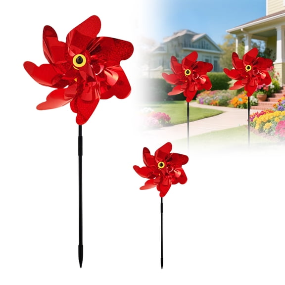 Red Reflective Pinwheels for Yard Garden, 2 Pack Sparkly Rainbow Wind Spinners with Stakes, Foil Bird Repellent Windmill for Fall Autumn Halloween Thanksgiving