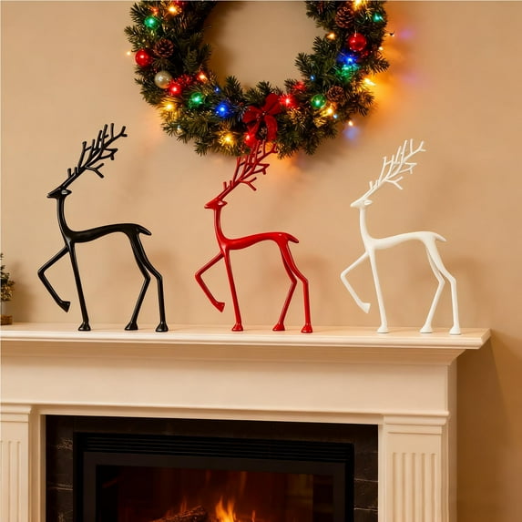 Red Reindeer Statues Reindeer Christmas Decor,Christmas Table Decor,Modern Xmas Figurines - Elegant Indoor Holiday Decor - Table Centerpieces - Mantel Living Room Bedroom Office