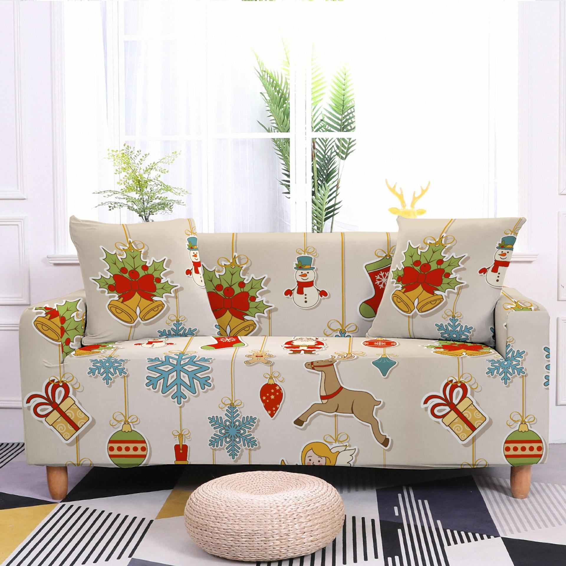 Red Reindeer Tree Sofa Cover,Christmas Couch Sofa Cover for 3 Seater