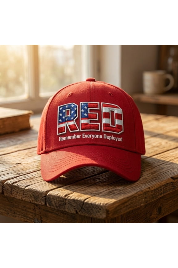 Red Remember Everyone Deployed Baseball Cap American Flag Patriotic Hat For Independence Day Outdoor Sport(Red-56Cm)