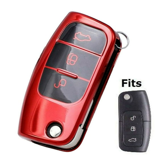 Red Remote Key Fob Cover Case For Ford Flip Key 3 Button Hull Protection