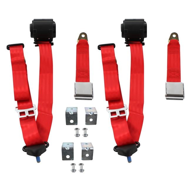 Red Retractable Bucket Seat Belt Kit with Bracketry for 19291945