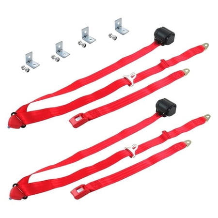 Red Retractable Bucket Seat Belt Kit with Bracketry for 1963-1966 Chevy Truck Standard 3 Point - 2 Belts