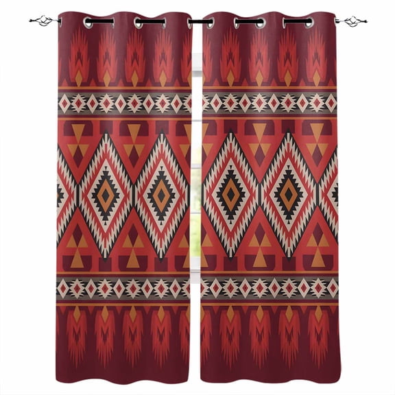 Red Retro Boho Blackout Curtains for Bedroom, Thermal Insulated Window Treatment, Vintage Ethnic Tribe Abstract Art Grommet Top Blackout Draperies and Drapes for Basement 27.5"x39" 2 Panels