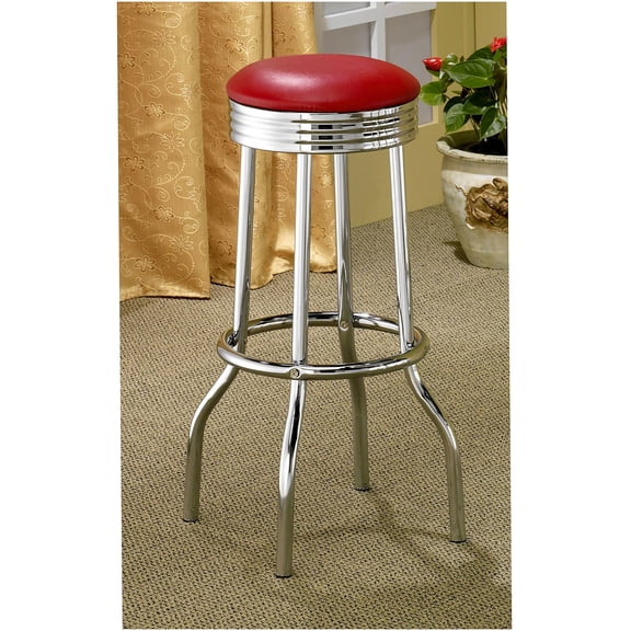 Red Retro Diner Style Bar Stools with Chrome Legs (Set of 2) for Kitchen Island, Counter Height