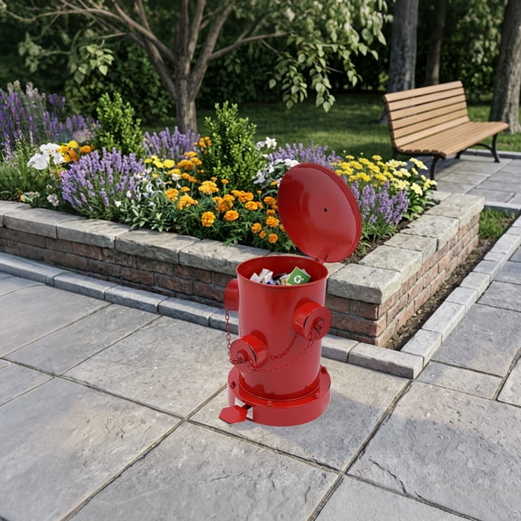 Red Retro Fire Hydrant Trash Can with Pedal, Rust-Proof Iron Step-On Waste Bin, Removable Inner Bucket, for Home Kitchen Yard