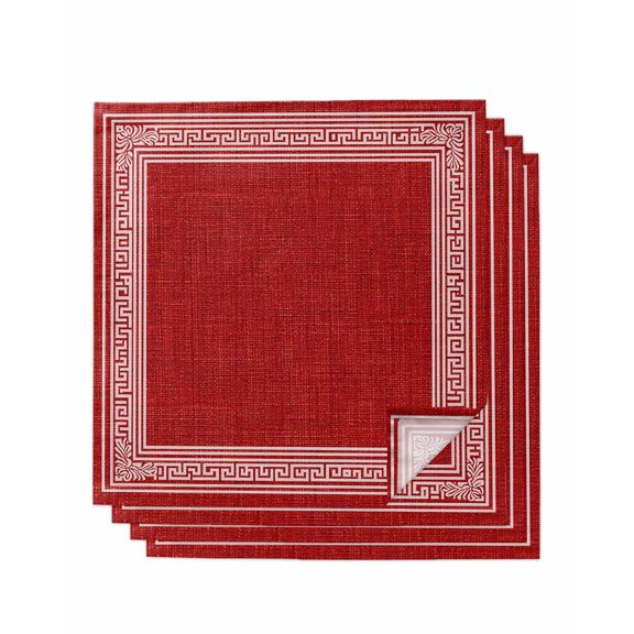 Red Retro Greek Key Cloth Napkins Set of 4 Reusable Dinner Napkins, Geometric Greece Ancient Rustic Cocktail Napkin Washable Table Napkins for Wedding/Holiday Party/Baby Shower 20"x20"