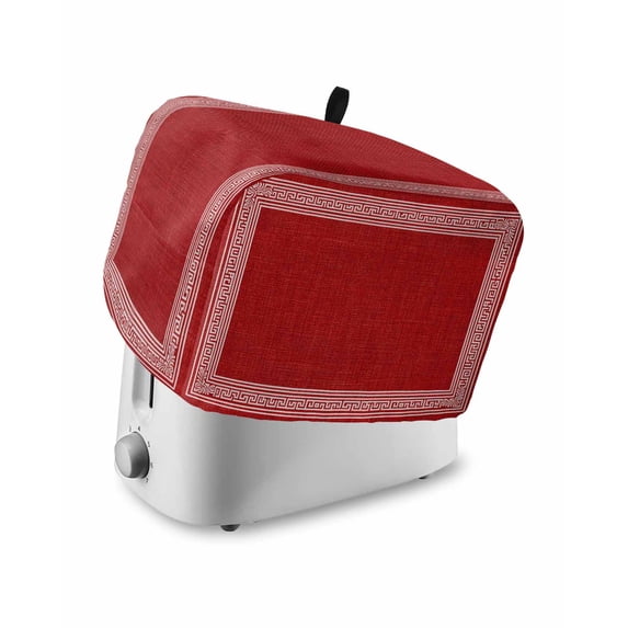 Red Retro Greek Key Toaster Cover 4 Slice, Large Kitchen Appliance Covers, Geometric Greece Ancient Rustic Toaster Oven Cover with Loop, Bread Machine Cover Polyester Dust Cover Protection