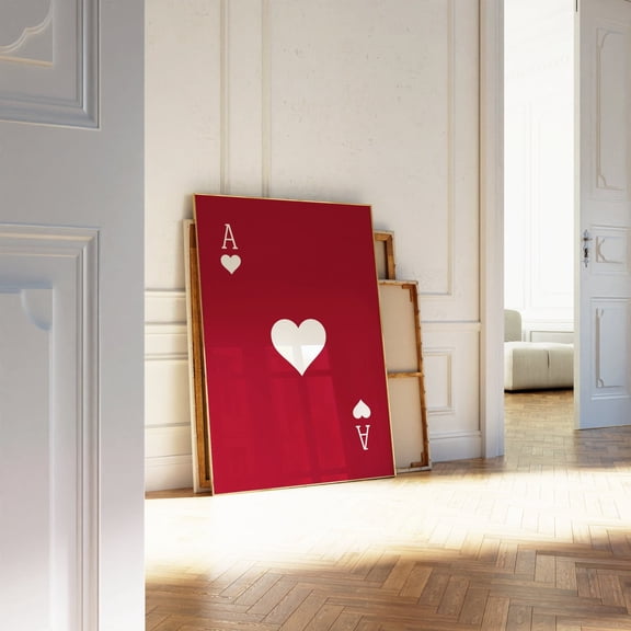 Red Retro Playing Card Poster Red Wall Art Trendy, Unframed Poster