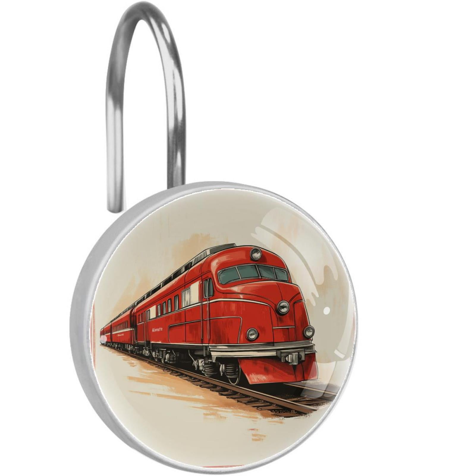 Red Retro Rail Car Shower Curtain Hooks Round Crystal Glass, Set of 12 Shower Curtain Rings - Shower Hooks for Curtain Shower Rings