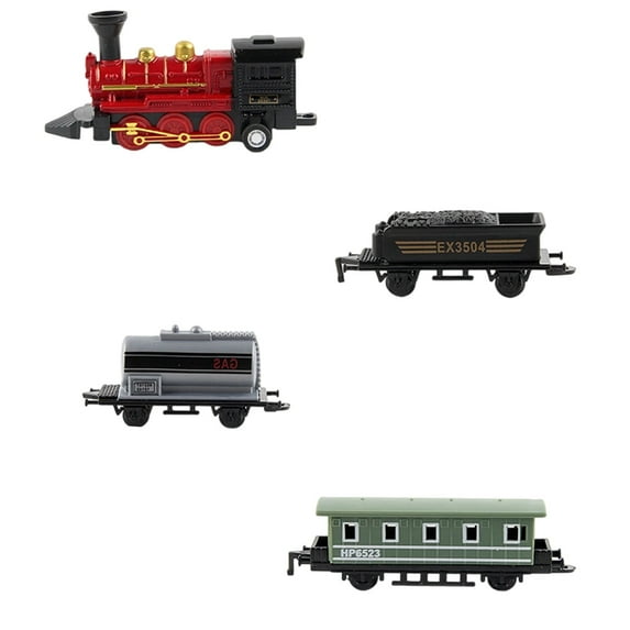 Red Retro Train Toy With Pull Back Action And Alloy Front Section For Kids Including Locomotive And Three Carriages