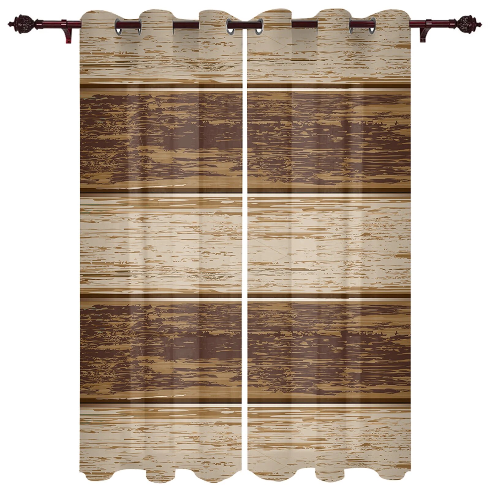 Red Retro Wood Grain Rustic Window Curtains Printing Curtains for Living Room Modern Design