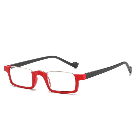 Red Reversal Half Rimless Reading Glasses 2.0, Fashion Rectangle Presbyopia Glasses for Men and Women, HD Half Moon Spring Hinge Readers +2.00