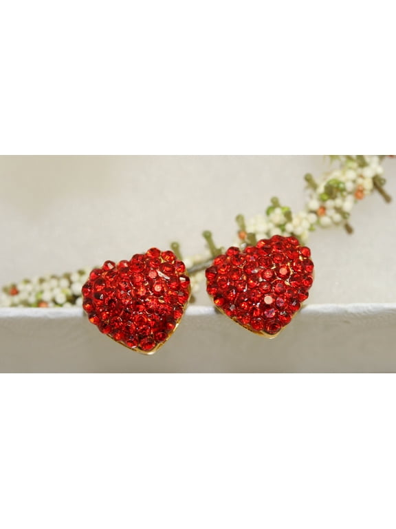 Red Rhinestone Heart Stud Earrings  Valentine's Day Gift Earrings  Red Jewel Small Heart Earrings Bling Heart Earrings Red