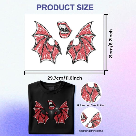 Red Rhinestone Iron on Transfer Devil Wings Bling Diamond Hotfix Patches for Clothes 11.6"x8.2" Large Iron On Sequin Applique for Jeans Jacket Caps Bag T-Shirts Shoes DIY Decor