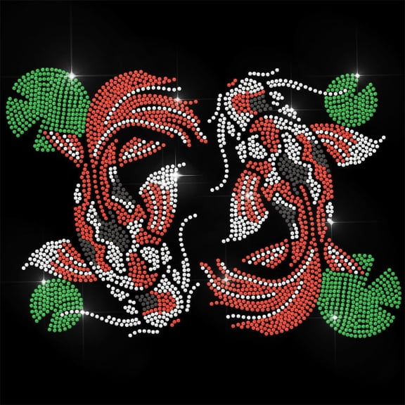 Red Rhinestone Iron on Transfer Koi and Lotus Leaf Bling Diamond Hotfix Patches for Clothes 11.6"x8.2" Large Iron On Sequin Applique Glass Rhinestone