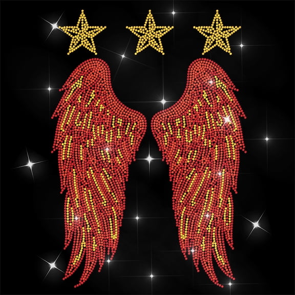 Red Rhinestone Iron on Transfer Star and Flame Wings Bling Diamond Hotfix Patches