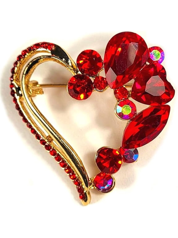 Red Rhinestones Heart Elegant Brooch Lapel Pin Valentine's Mother's Day Gift Badge Fashion Style Art Deco Decor Jewelry Wedding Anniversary Birthday Present + Gift Box
