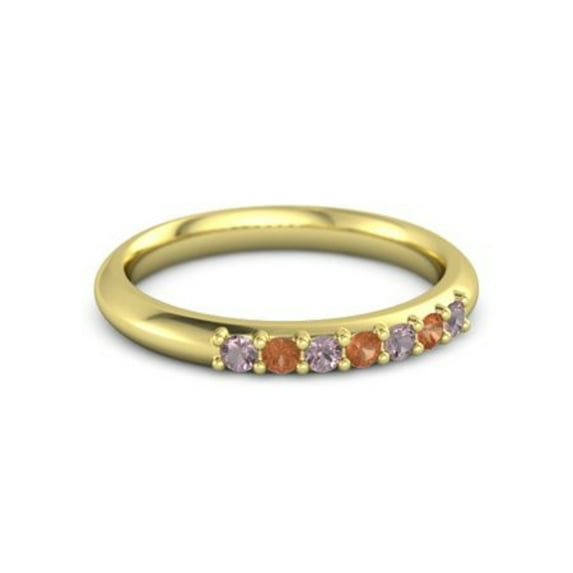 Red Rhodolite Garnet & Fire Opal Half Eternity Dainity Band Ring Silver Yellow Gold Plated Ring Women Gift Gift For Mom - Wife Promise Gift