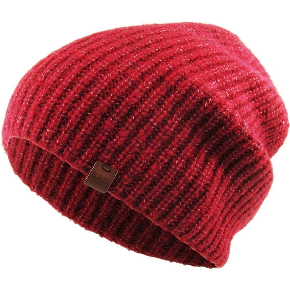 Red Ribbed Heather Slouchy Beanie Skull Cap Hat Winter Ski