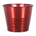 thumbnail image 1 of Red Ribbed Metal Planter, 1 of 1