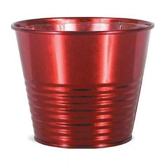 Red Ribbed Metal Planter