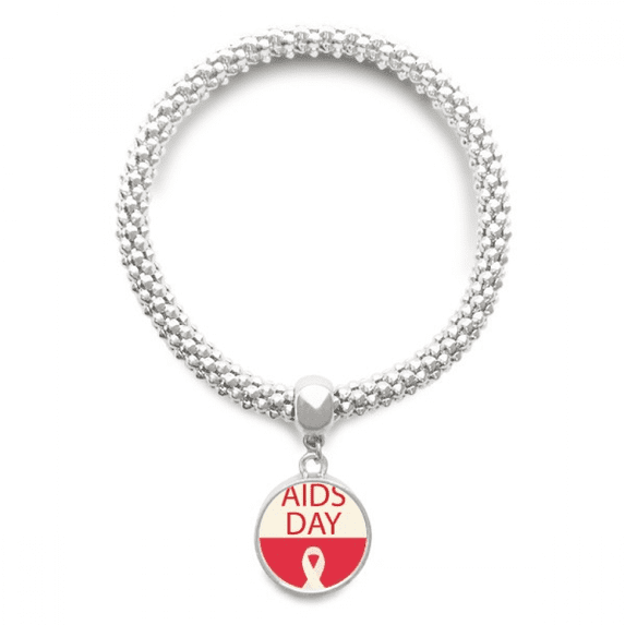 Red Ribbon 1st December World Symbol Sliver Bracelet Pendant Jewelry Chain Adjustable Bangle