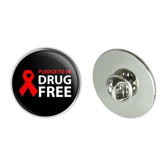 Red Ribbon Drug Free Pledge Metal 1.1" Tie Tack Hat Lapel Pin Pinback