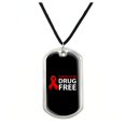 thumbnail image 1 of Red Ribbon Drug Free Pledge Military Dog Tag Pendant Necklace with Cord, 1 of 4