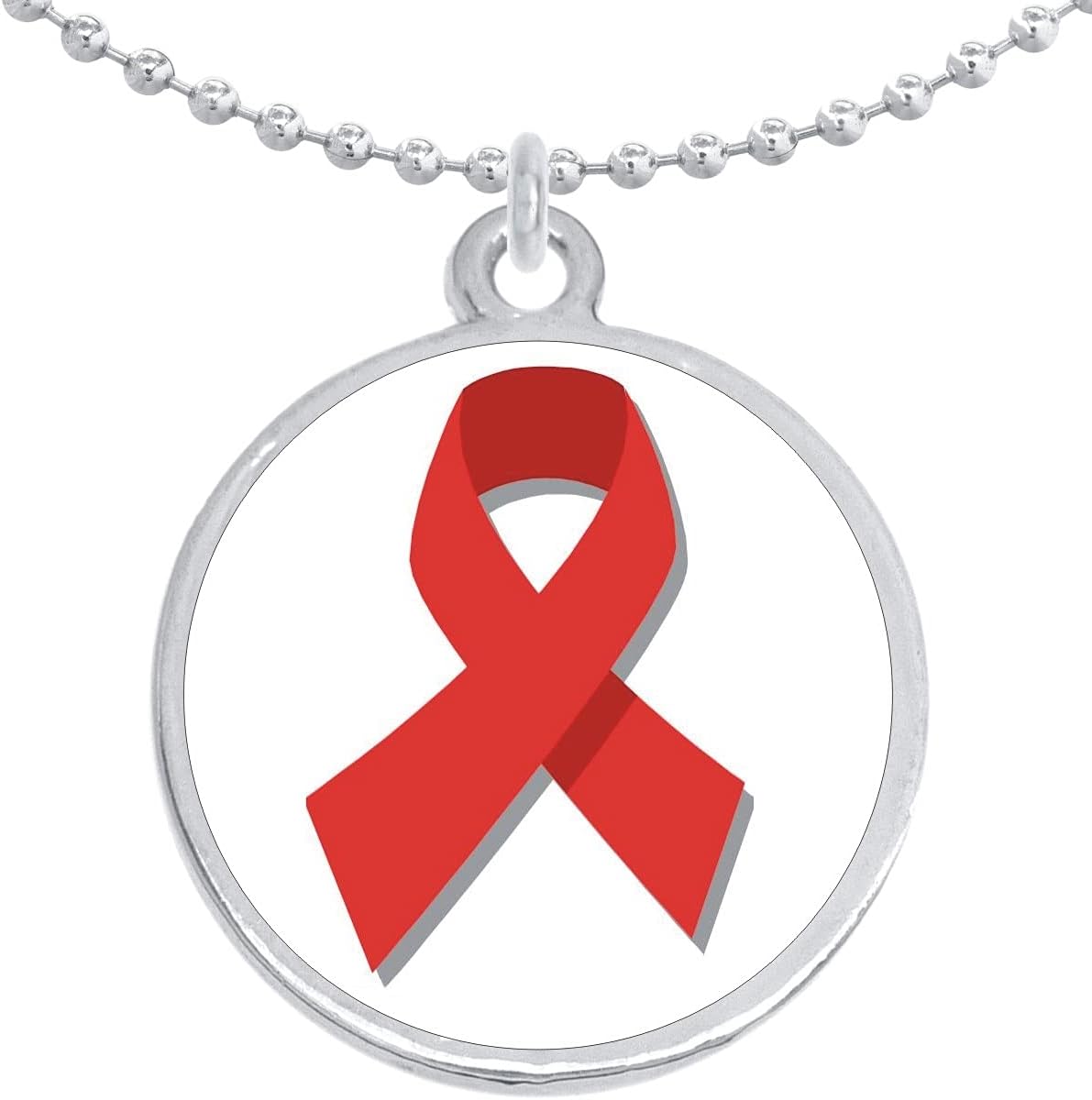 Red Ribbon Round Pendant Necklace (2)[q686] - Walmart.com